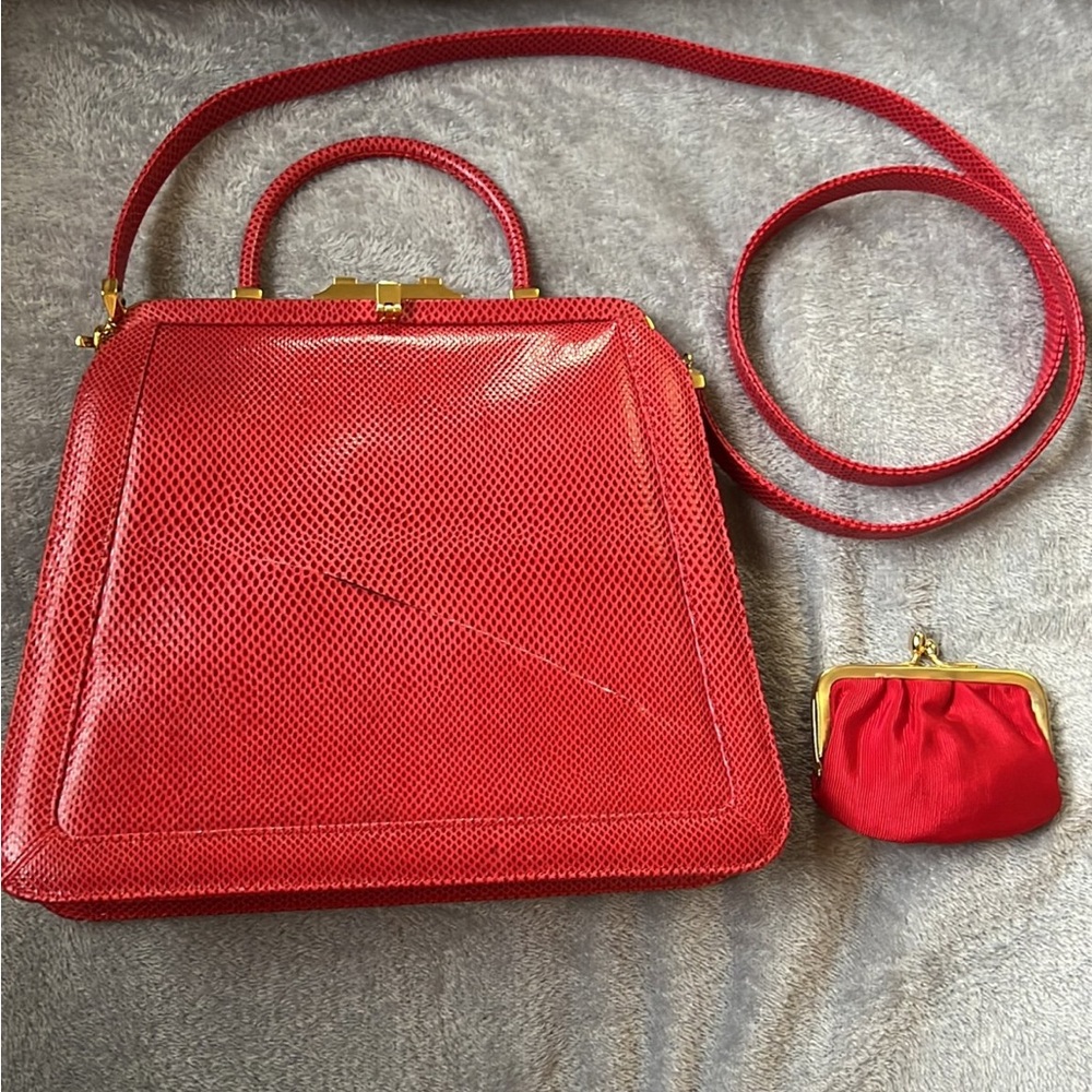Vintage Judith Leiber red lizard leather shoulder bag